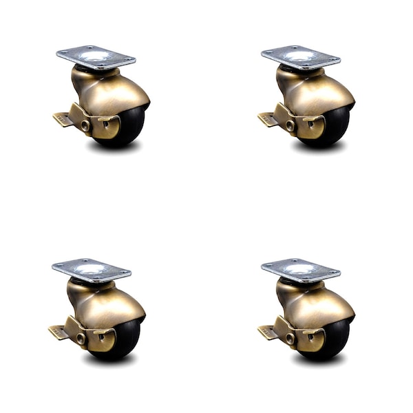 Service Caster 2 Inch Antique Brass Hooded Top Plate Ball Casters with Brakes SCC, 4PK SCC-TP01S20-POS-WA-SLB-4 - main